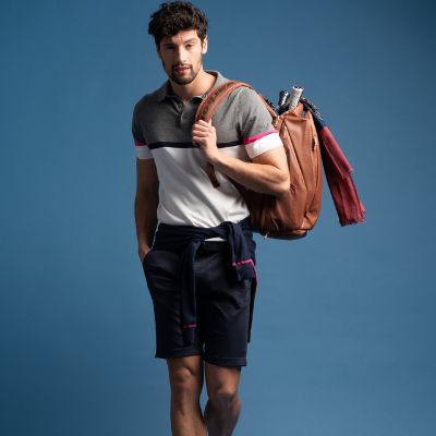 Maglia uomo stile polo a mezza manica realizzata in puro cotone lavorato a maglia bicolore